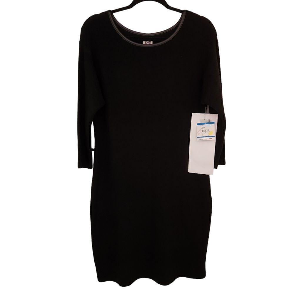 Anne Klein Long Sleeve Midi Sweater Dress Wool Blend Basic Black Size XL